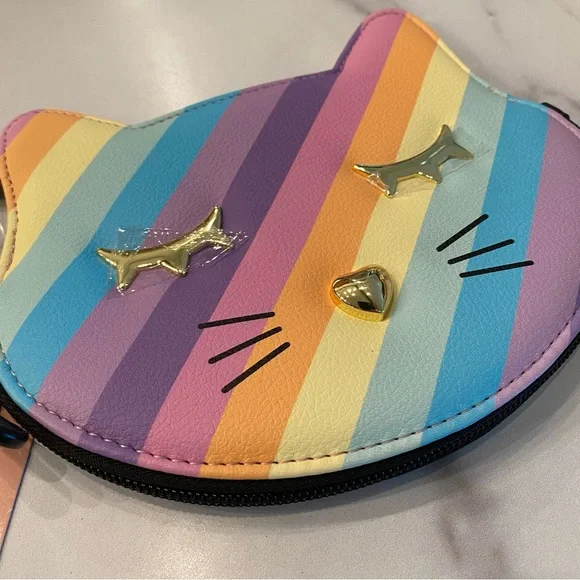 BETSEY JOHNSON Rainbow Striped Kitty Cat Wristlet - Picture 2 of 6